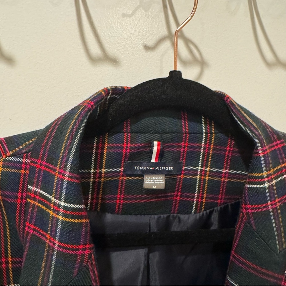 Tommy Hilfiger Women Green Plaid Single-Button Blazer - Picture 5 of 8
